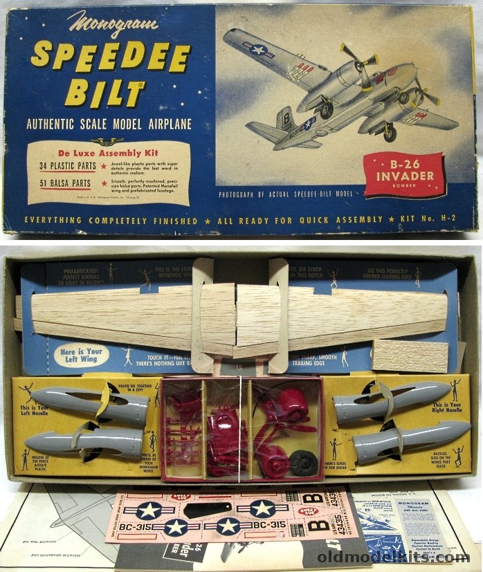 Monogram 1/46 Speedee Bilt B-26 Invader Wood Kit, H-2 plastic model kit